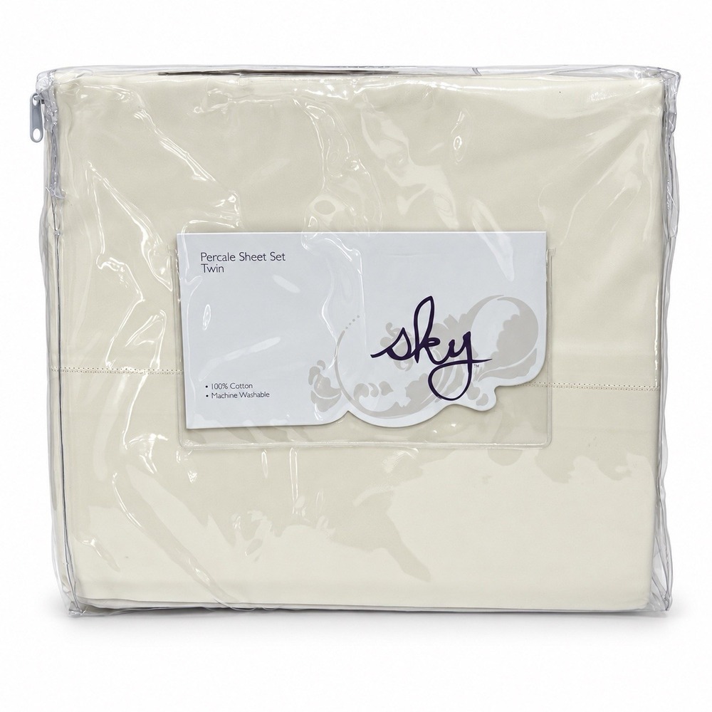 Sky Bloomingdale's Twin Percale Sheet Set 100% Cotton 3-Piece 17" Deep Pocket
